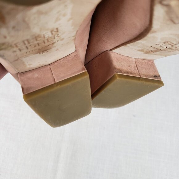 Eileen Fisher Katniss Peep Toe Mules Nude Nubuck Leather Block Heel Size 8.5 - Picture 9 of 10